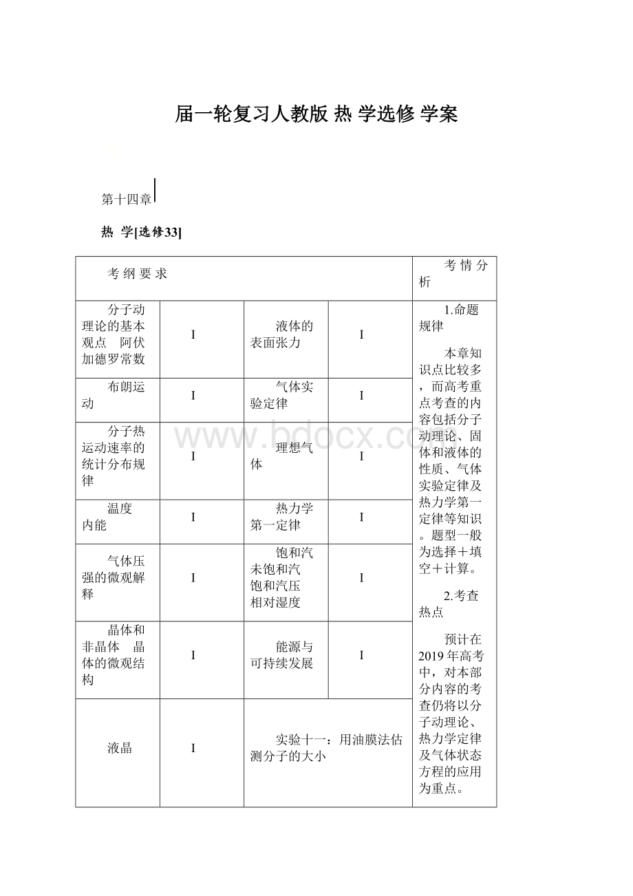 届一轮复习人教版热 学选修学案.docx_第1页