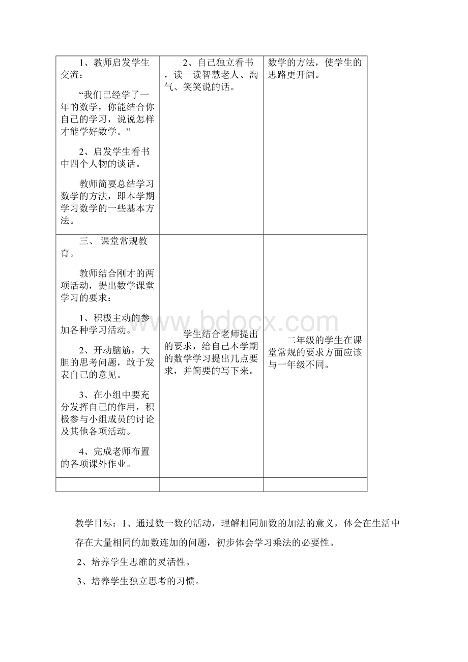 北师大版小学数学二年级上教案表格式全教学反思.docx_第2页