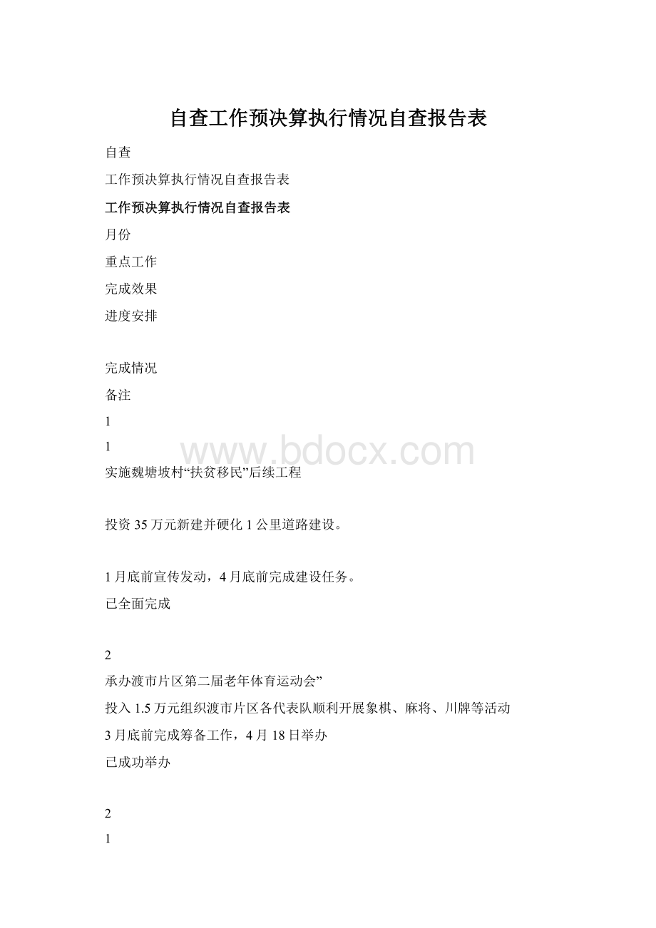 自查工作预决算执行情况自查报告表.docx_第1页