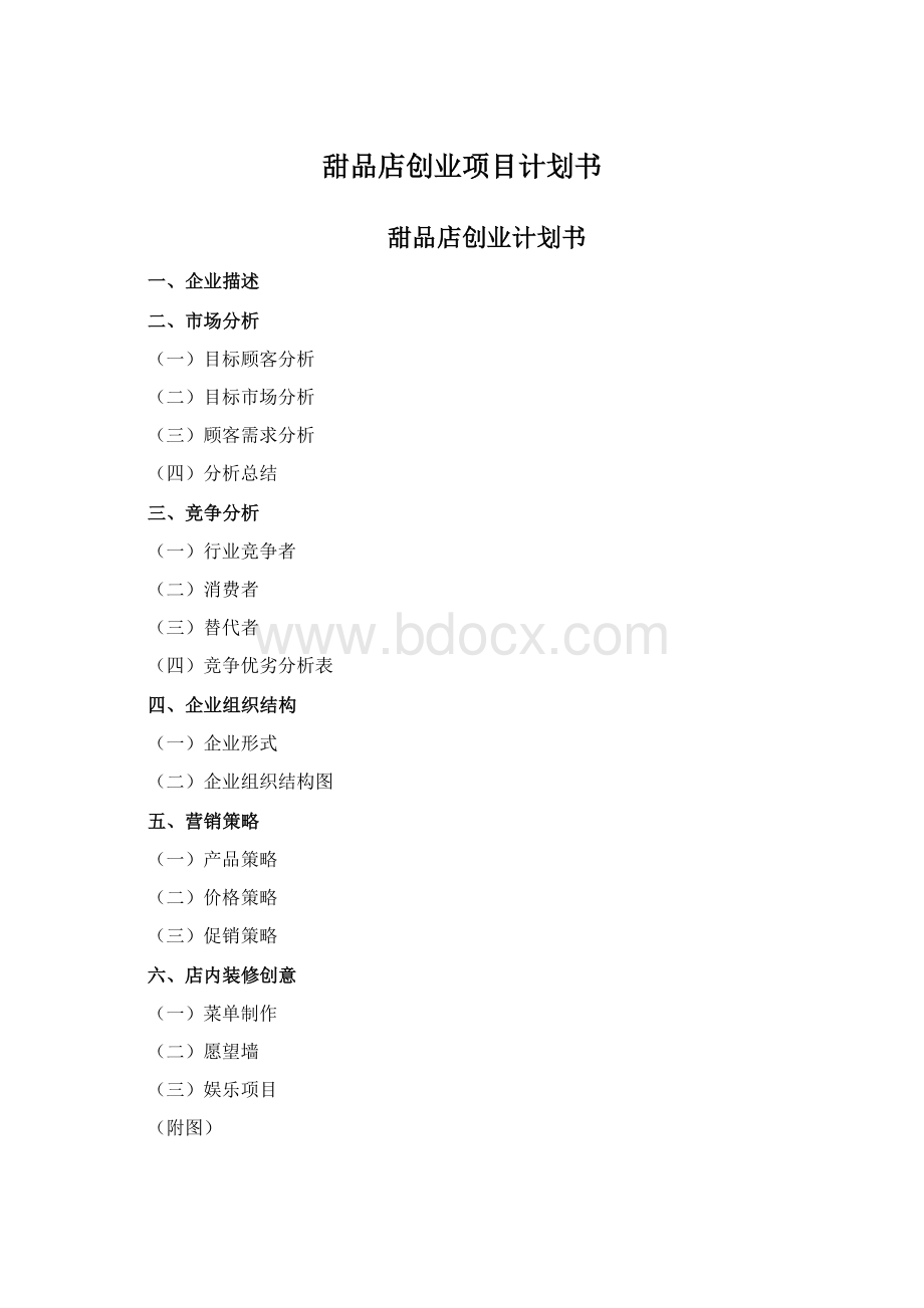 甜品店创业项目计划书.docx_第1页