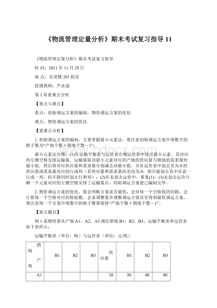 《物流管理定量分析》期末考试复习指导11.docx_第1页