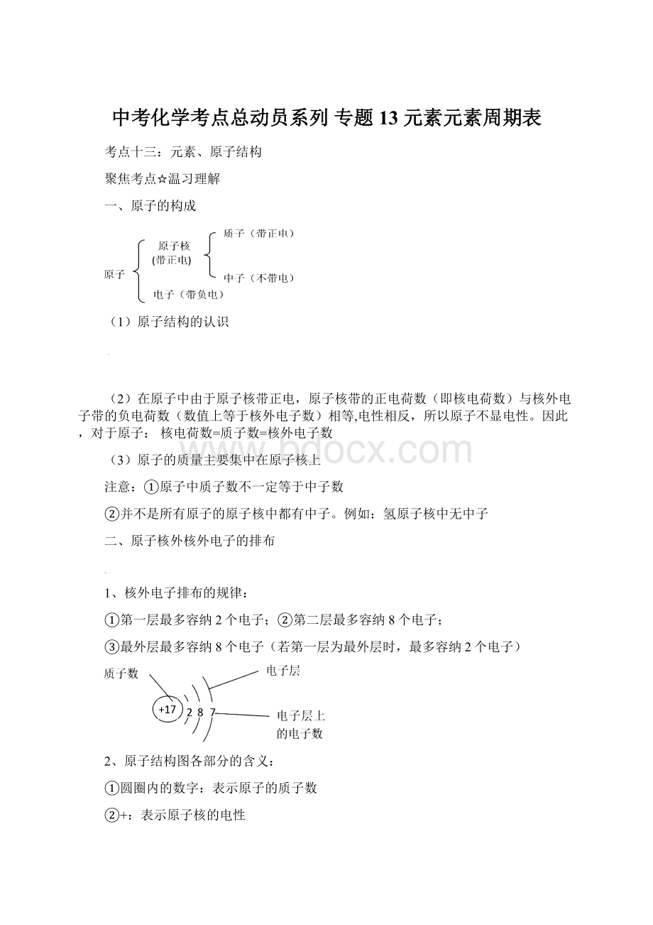 中考化学考点总动员系列 专题13 元素元素周期表Word文件下载.docx_第1页