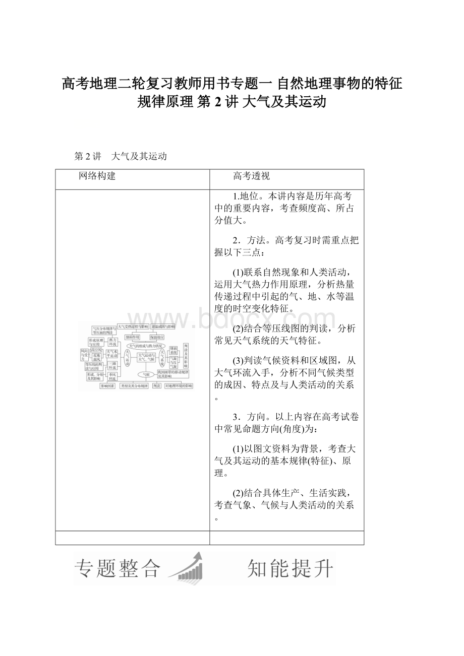 高考地理二轮复习教师用书专题一 自然地理事物的特征规律原理 第2讲 大气及其运动.docx_第1页