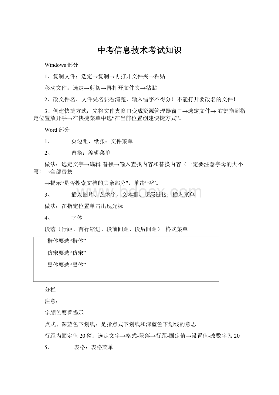 中考信息技术考试知识Word文档格式.docx