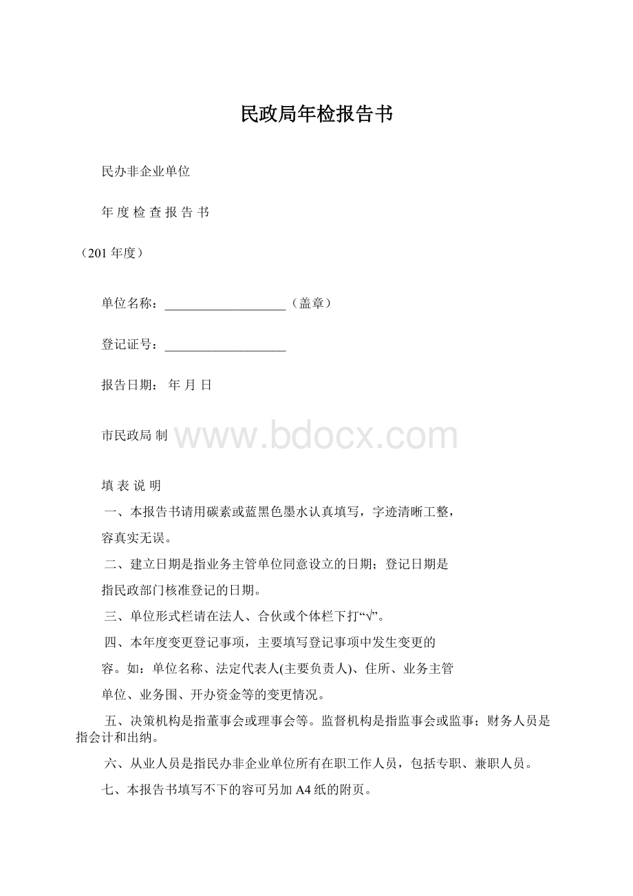 民政局年检报告书Word格式.docx