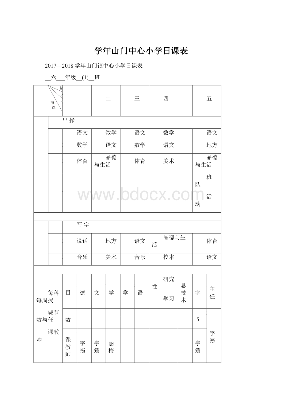 学年山门中心小学日课表.docx_第1页