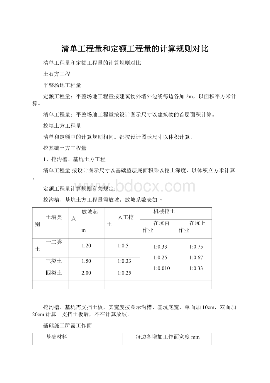 清单工程量和定额工程量的计算规则对比.docx_第1页