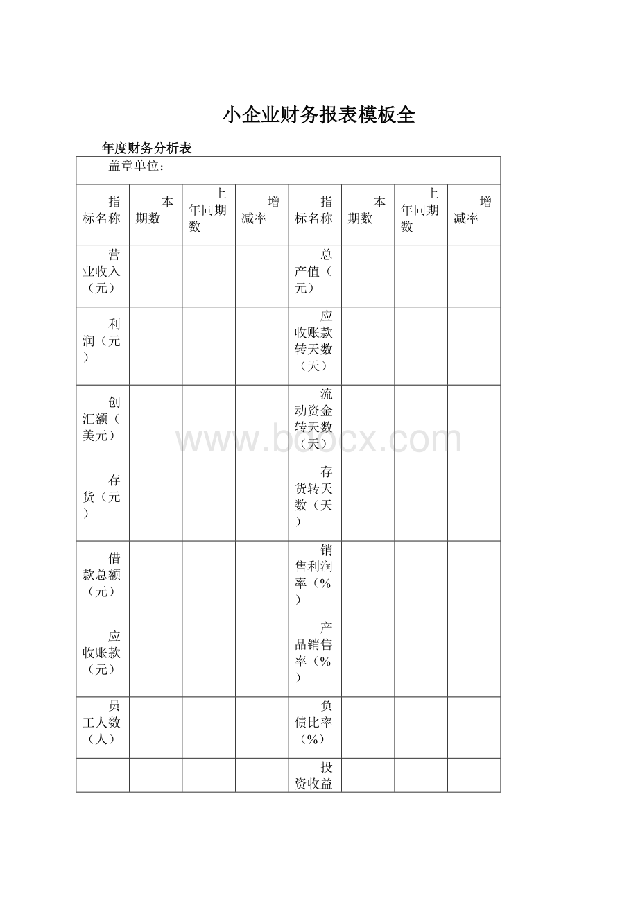 小企业财务报表模板全.docx