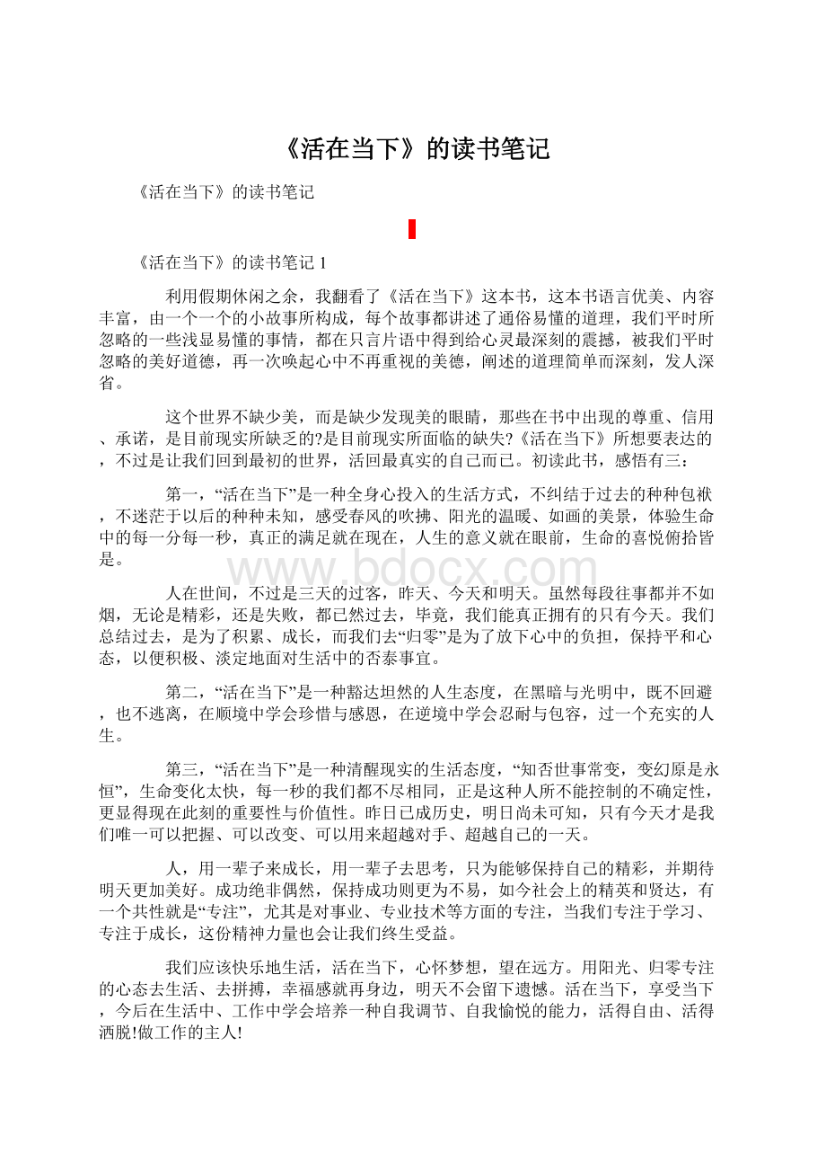 《活在当下》的读书笔记Word文档下载推荐.docx