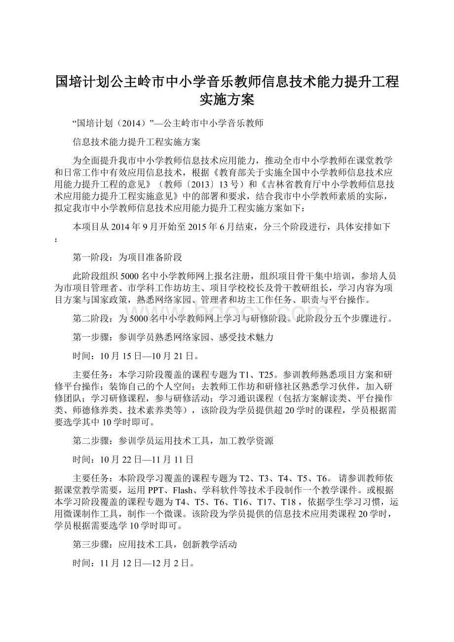 国培计划公主岭市中小学音乐教师信息技术能力提升工程实施方案Word格式文档下载.docx_第1页