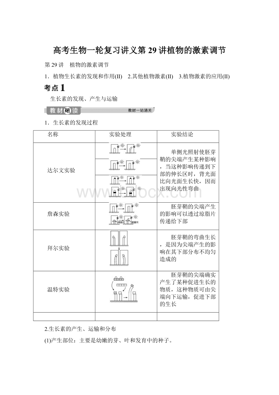 高考生物一轮复习讲义第29讲植物的激素调节Word文档格式.docx