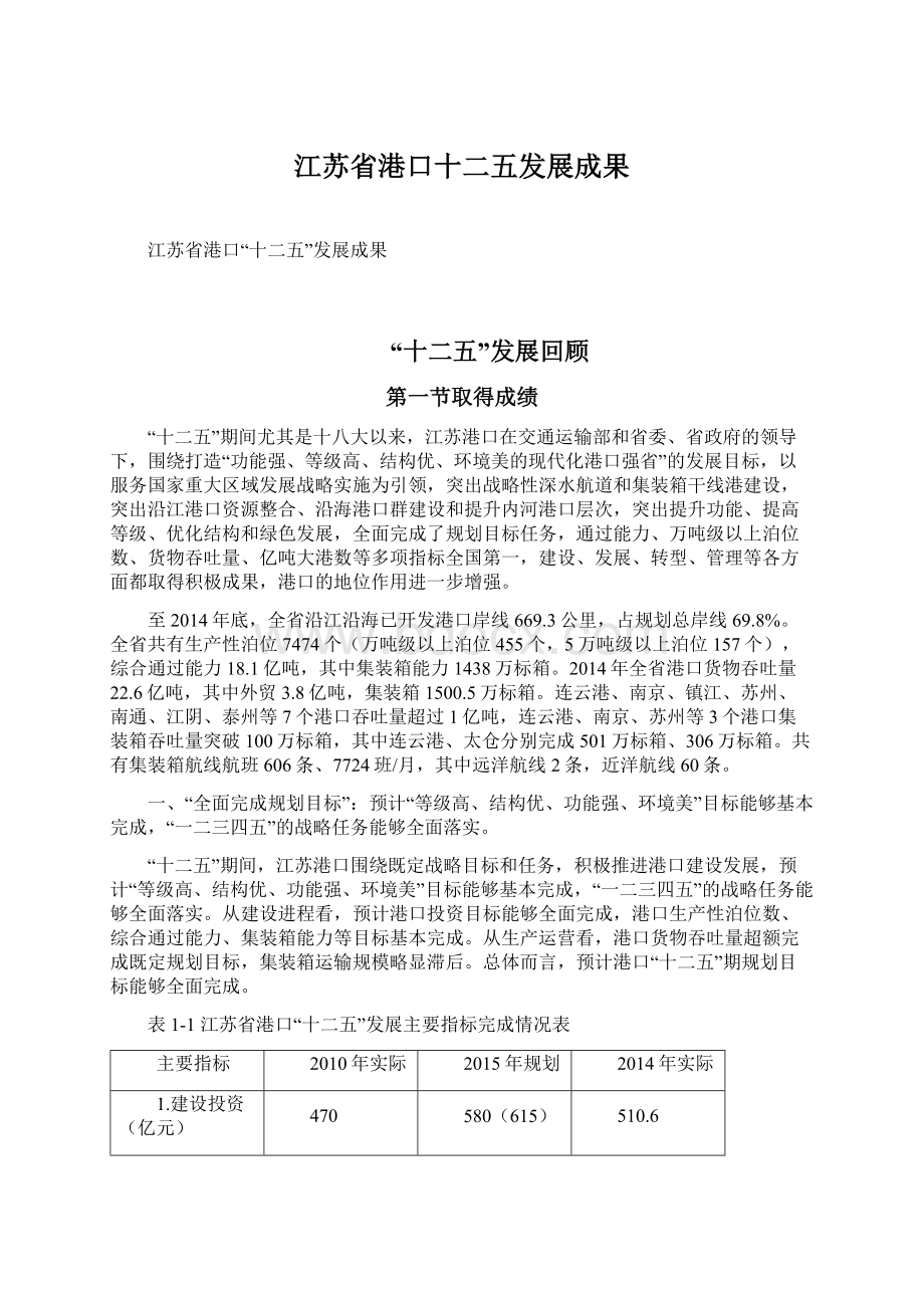 江苏省港口十二五发展成果.docx_第1页