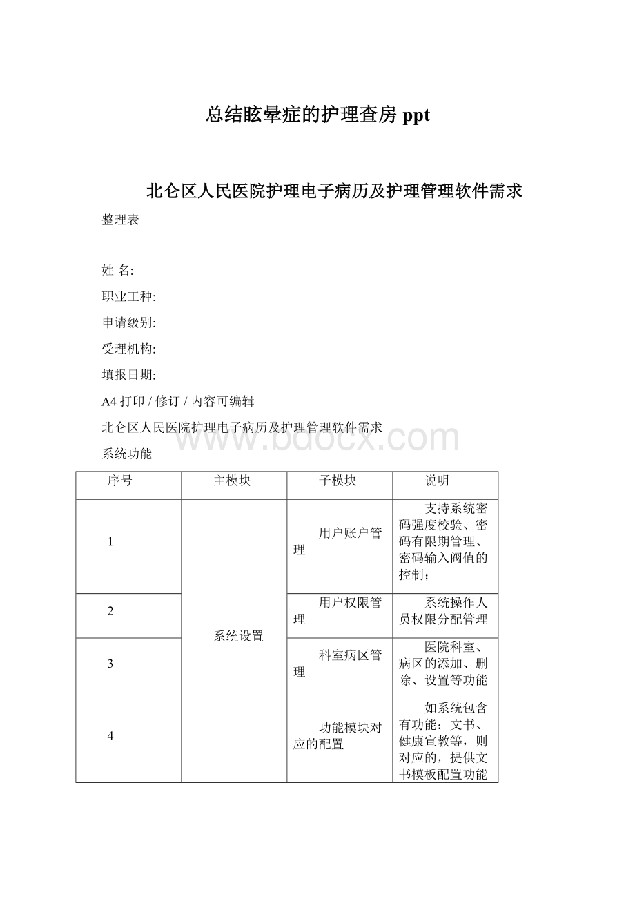 总结眩晕症的护理查房pptWord文档下载推荐.docx_第1页