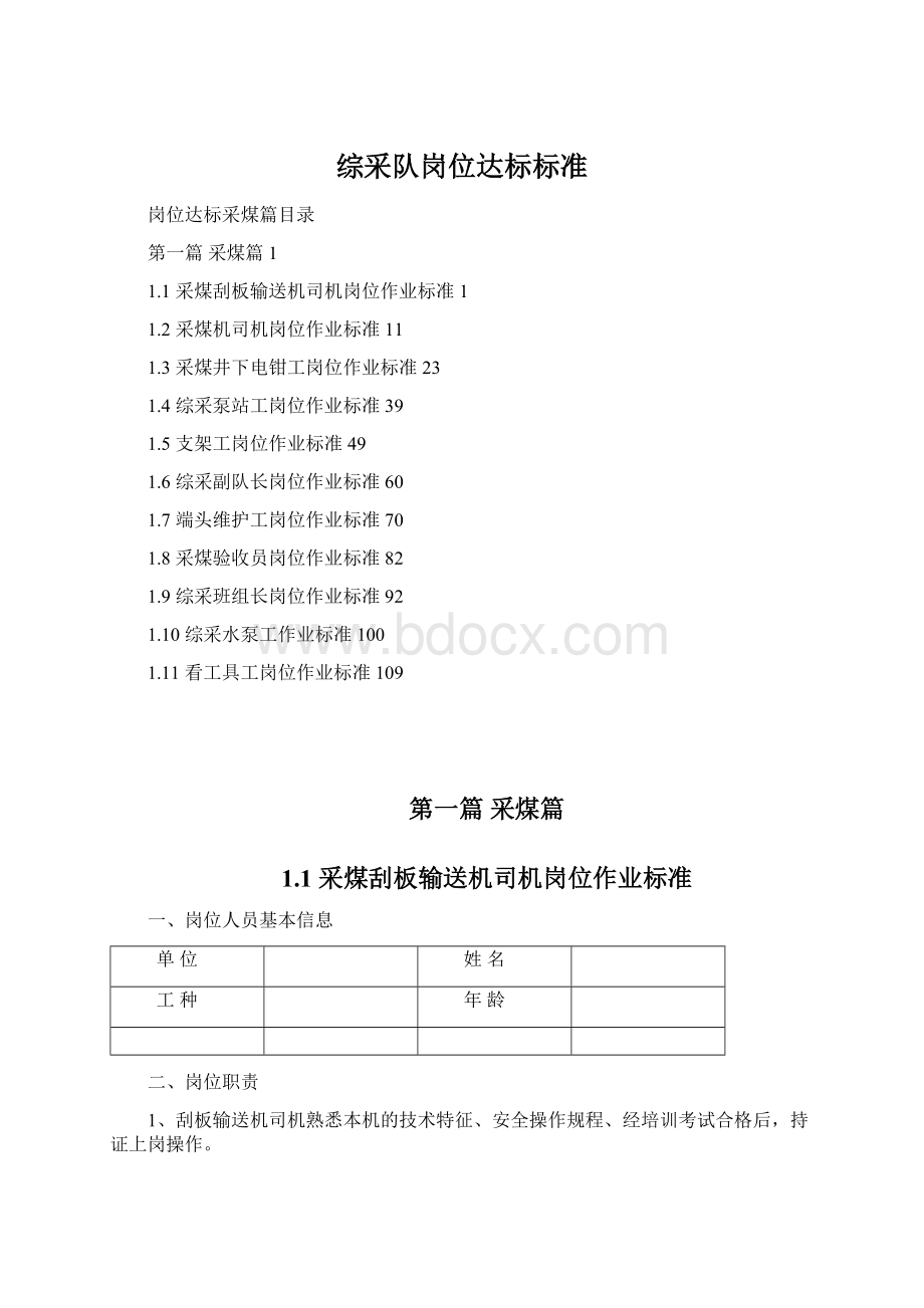 综采队岗位达标标准Word文档下载推荐.docx