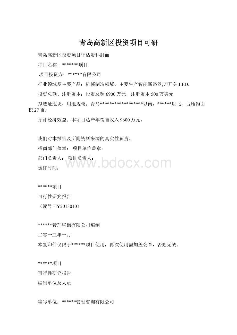 青岛高新区投资项目可研.docx_第1页