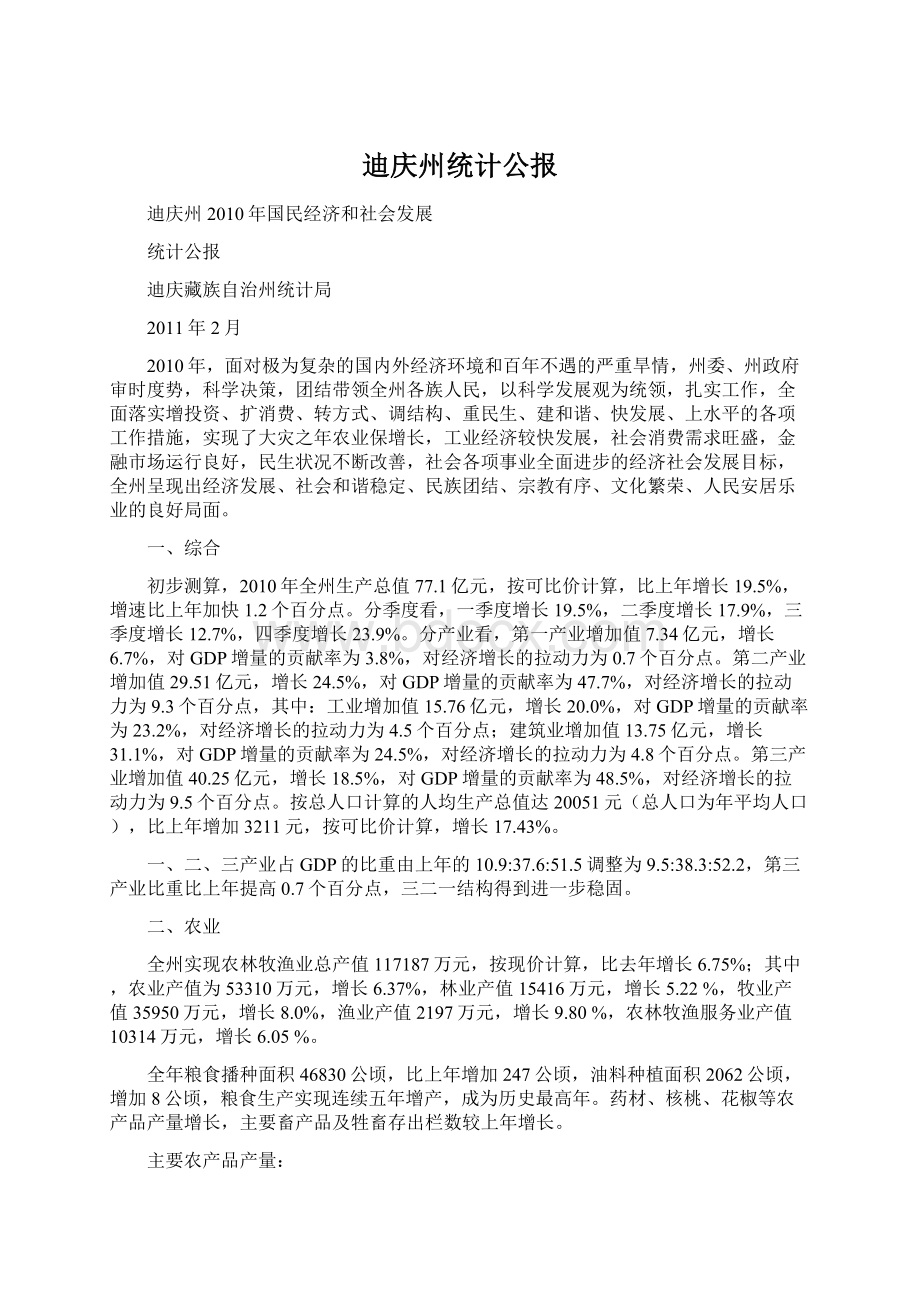 迪庆州统计公报文档格式.docx