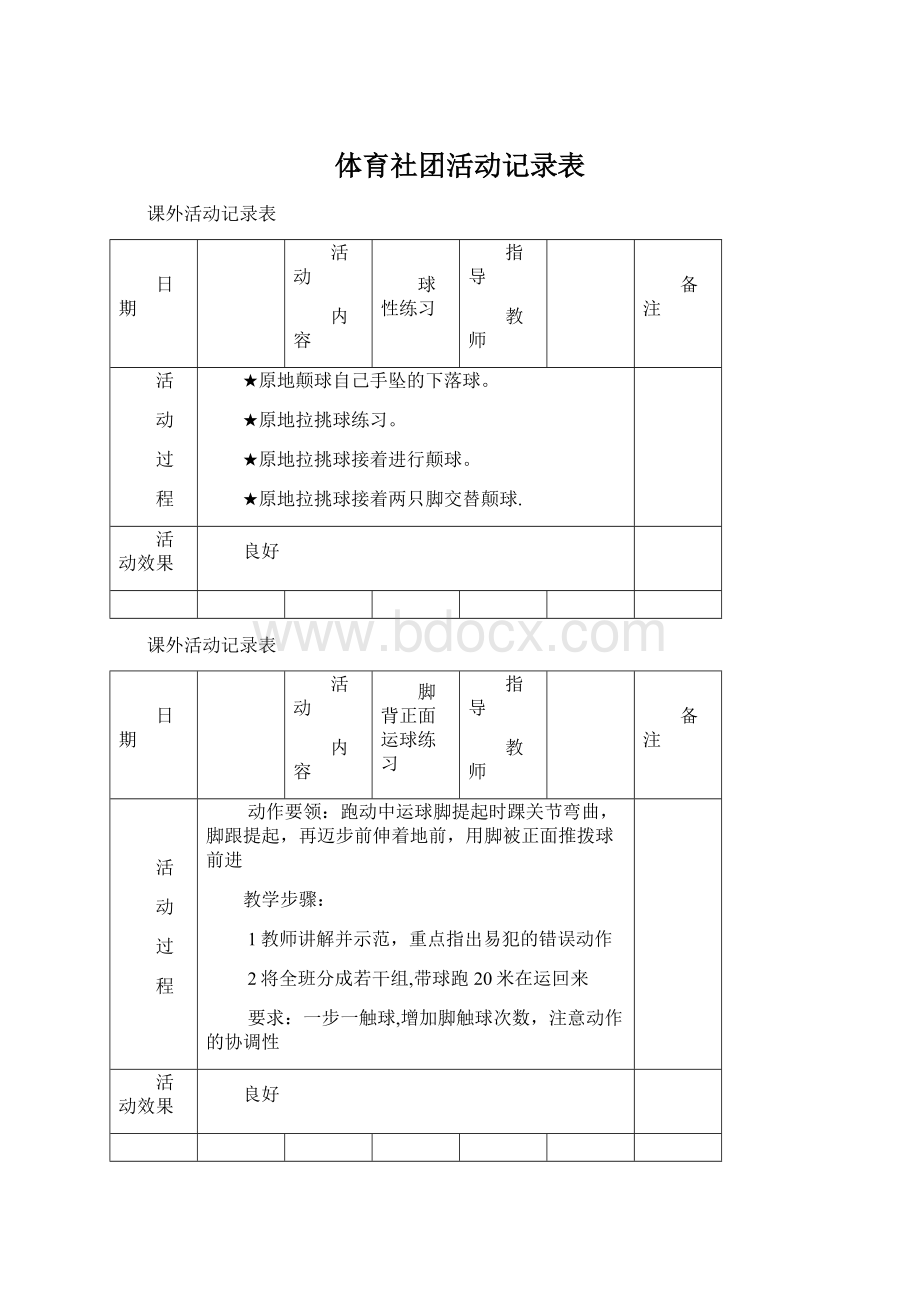 体育社团活动记录表.docx_第1页