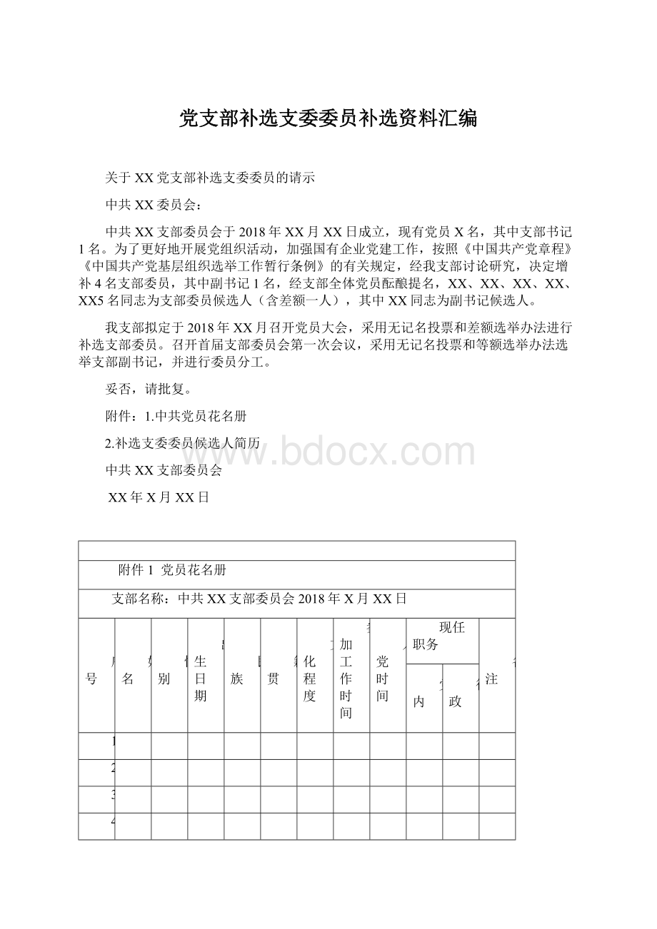 党支部补选支委委员补选资料汇编文档格式.docx