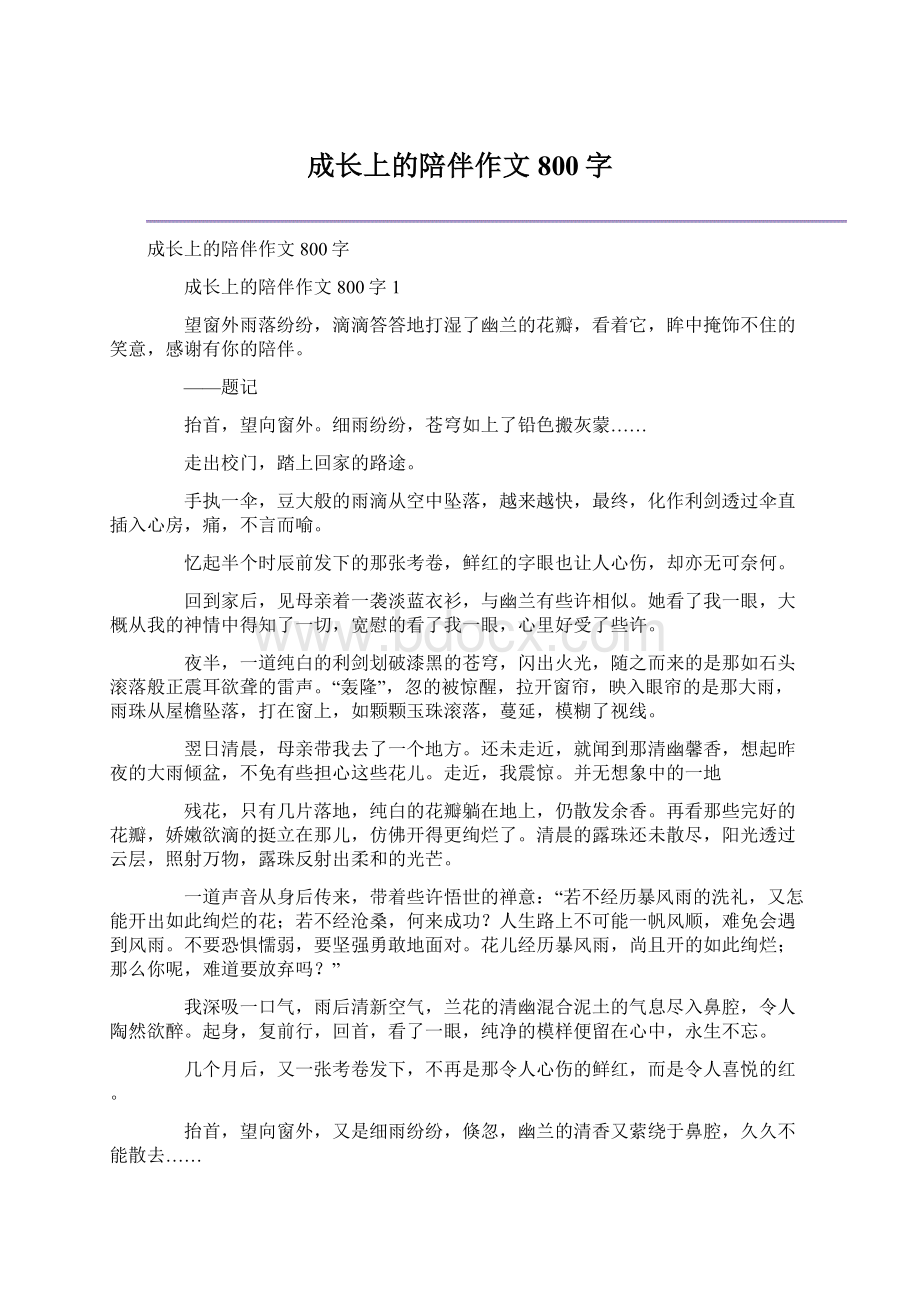 成长上的陪伴作文800字Word文档格式.docx_第1页