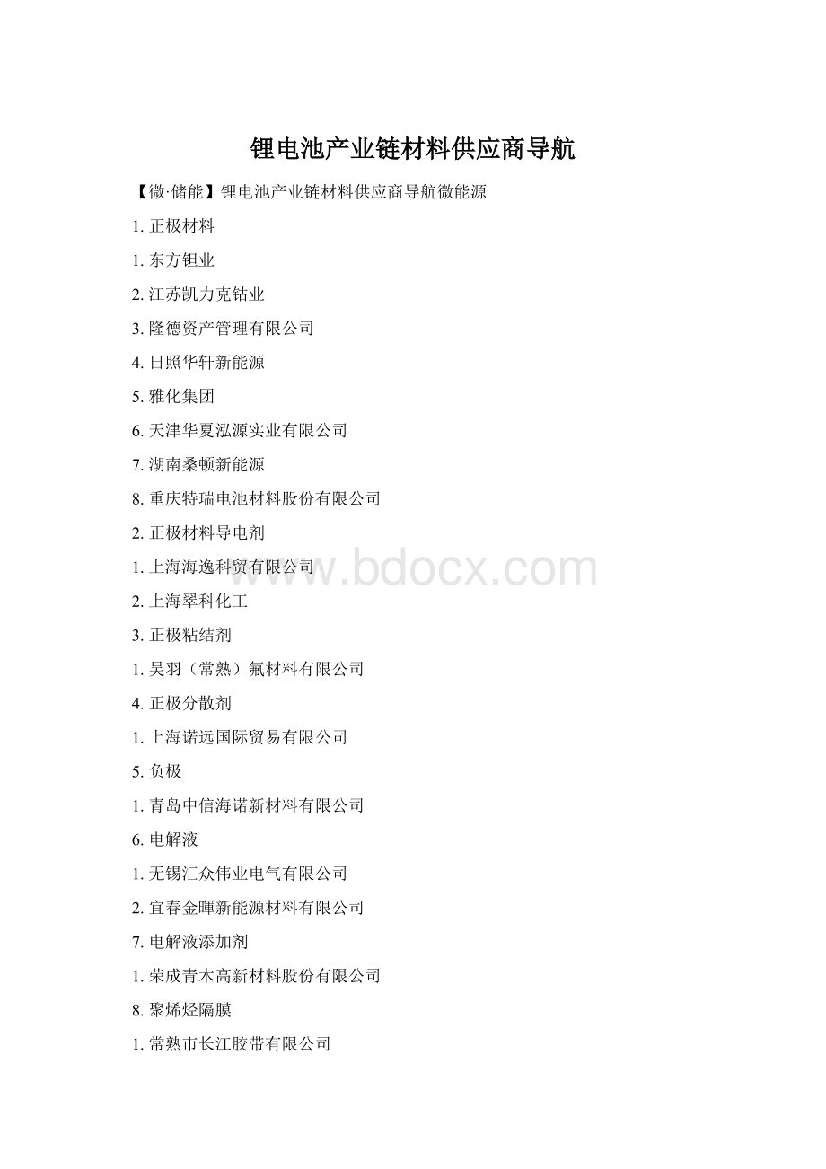 锂电池产业链材料供应商导航Word下载.docx