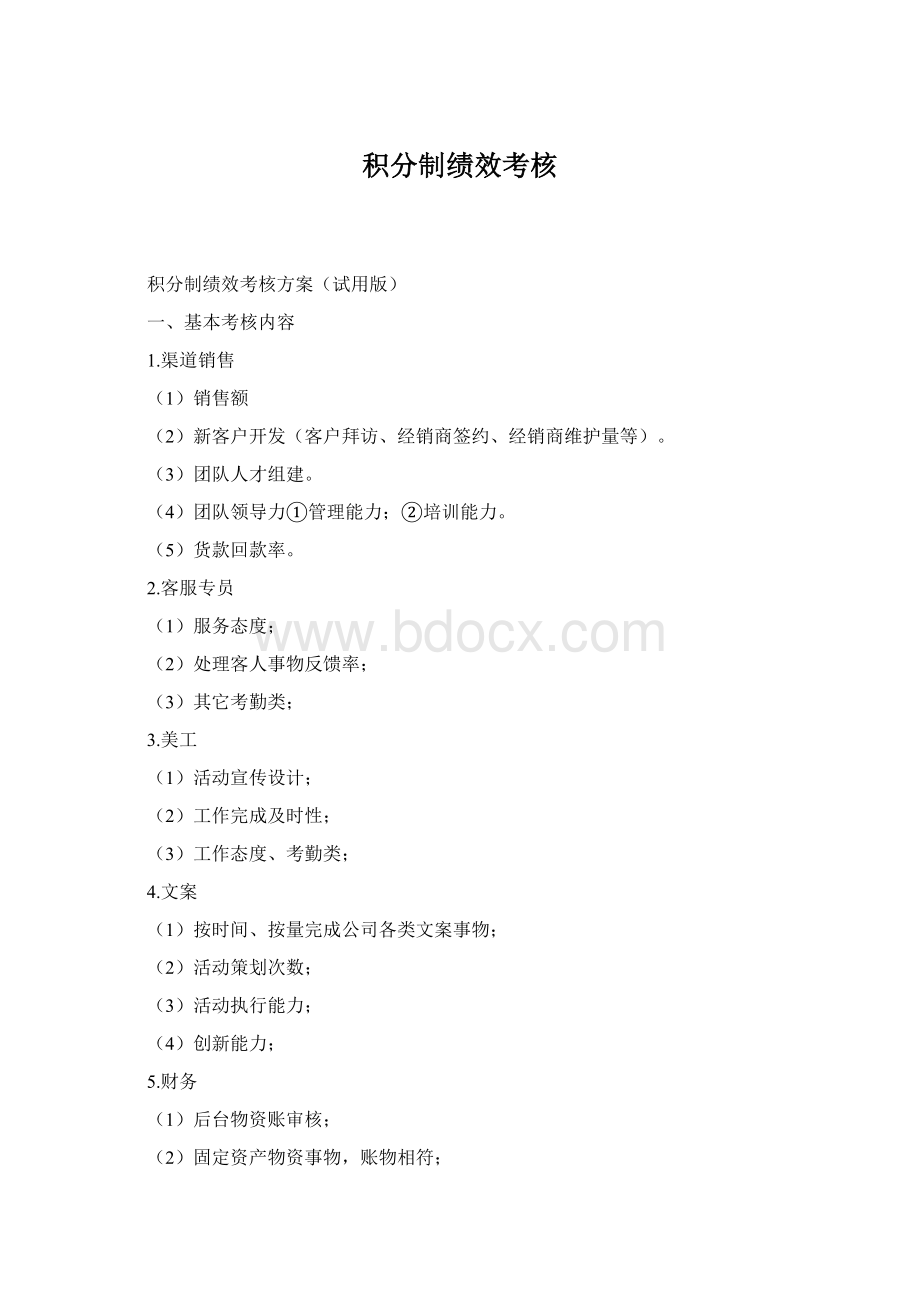 积分制绩效考核文档格式.docx