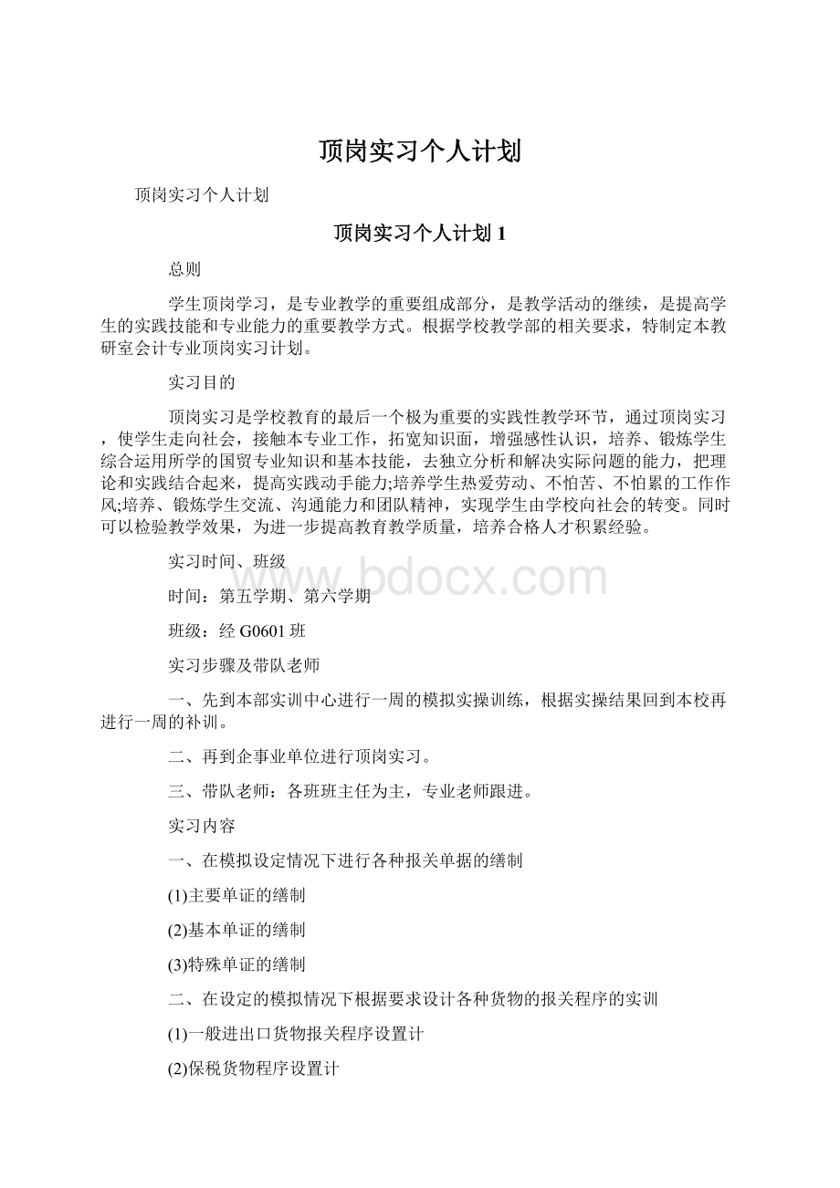 顶岗实习个人计划.docx