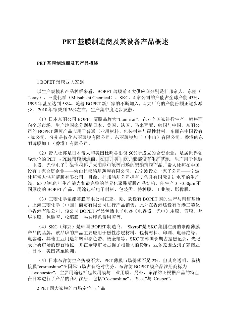 PET基膜制造商及其设备产品概述.docx