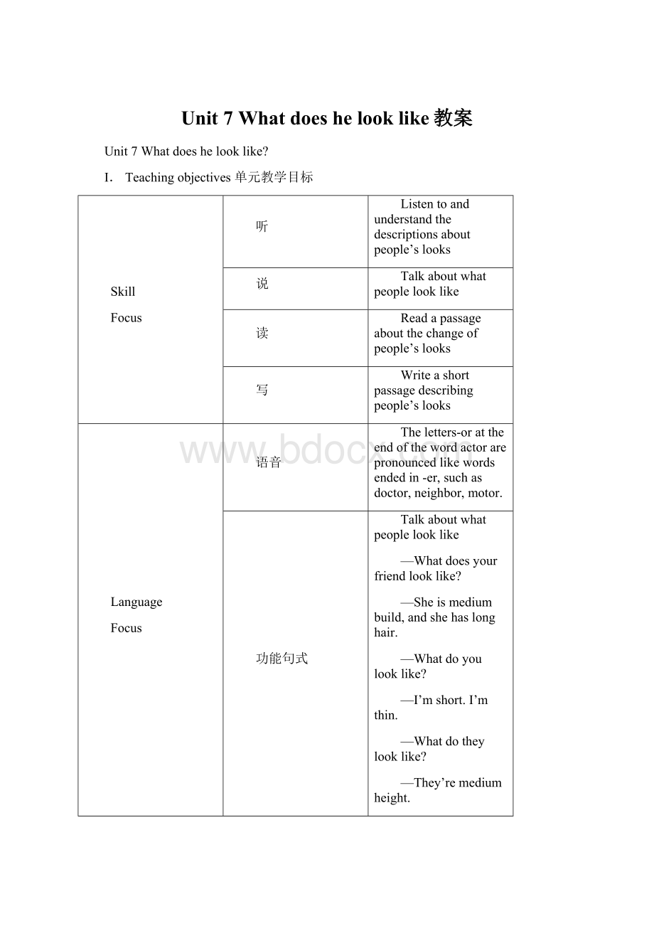 Unit 7 What does he look like教案Word文档格式.docx_第1页