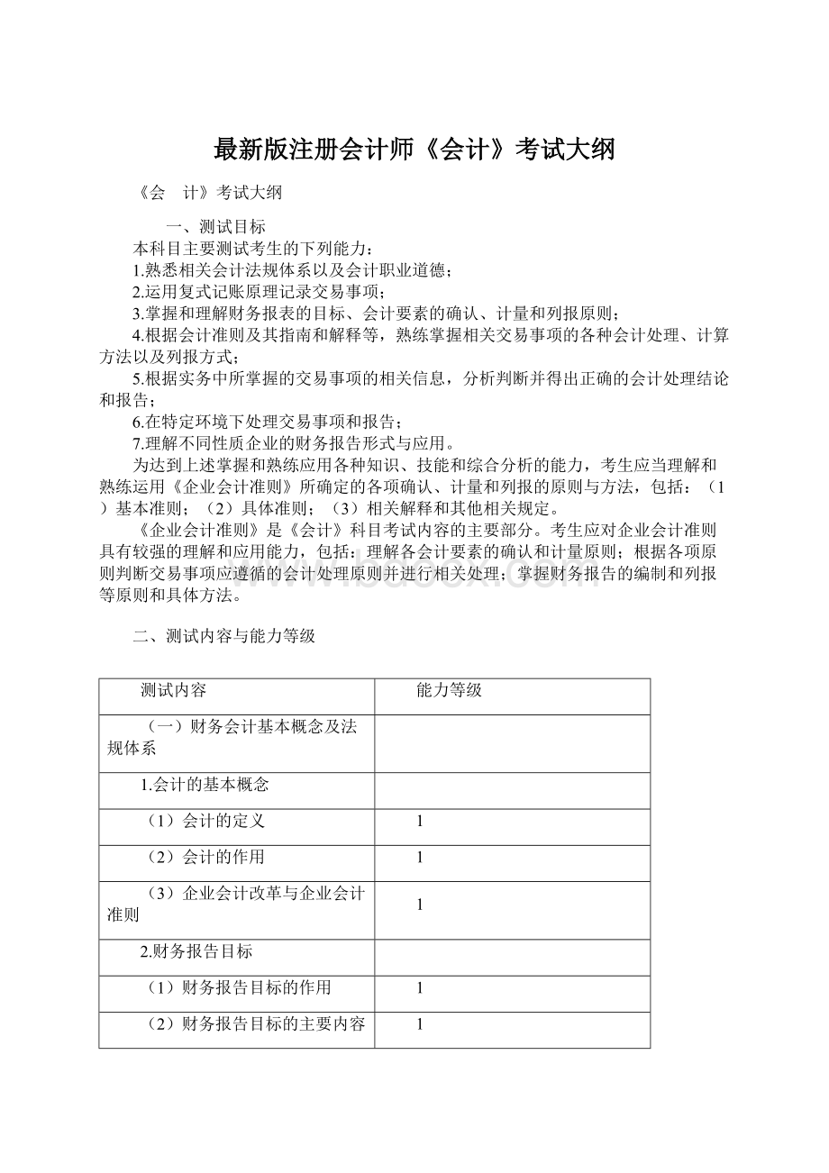 最新版注册会计师《会计》考试大纲.docx