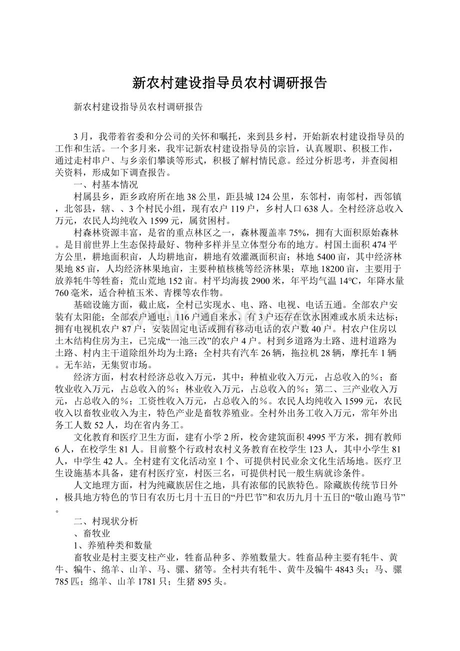 新农村建设指导员农村调研报告.docx_第1页