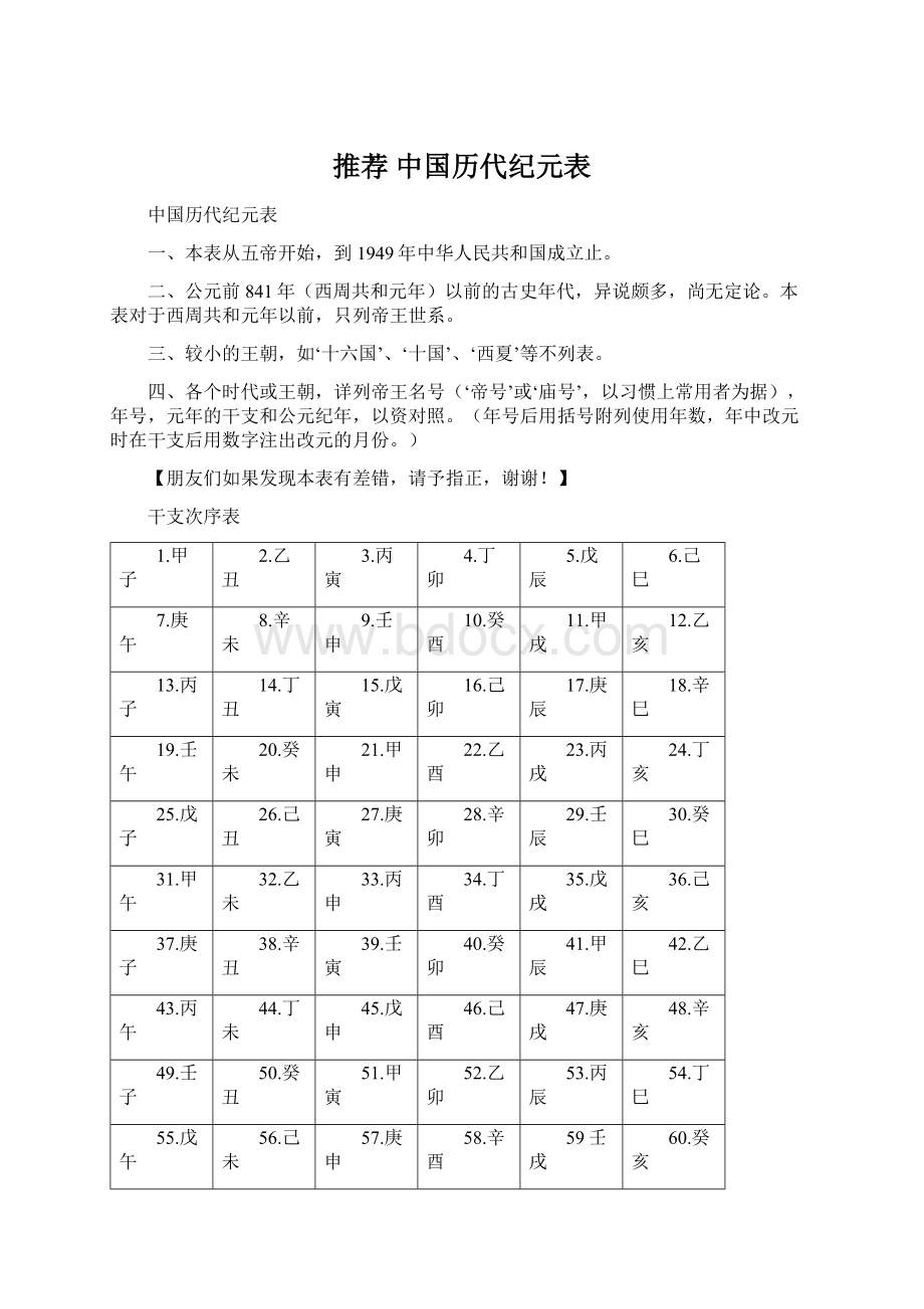 推荐 中国历代纪元表.docx