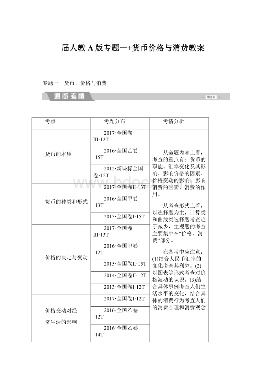 届人教A版专题一+货币价格与消费教案Word文件下载.docx_第1页