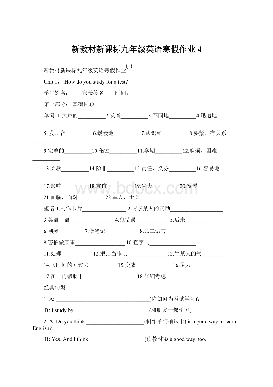 新教材新课标九年级英语寒假作业 4Word格式.docx