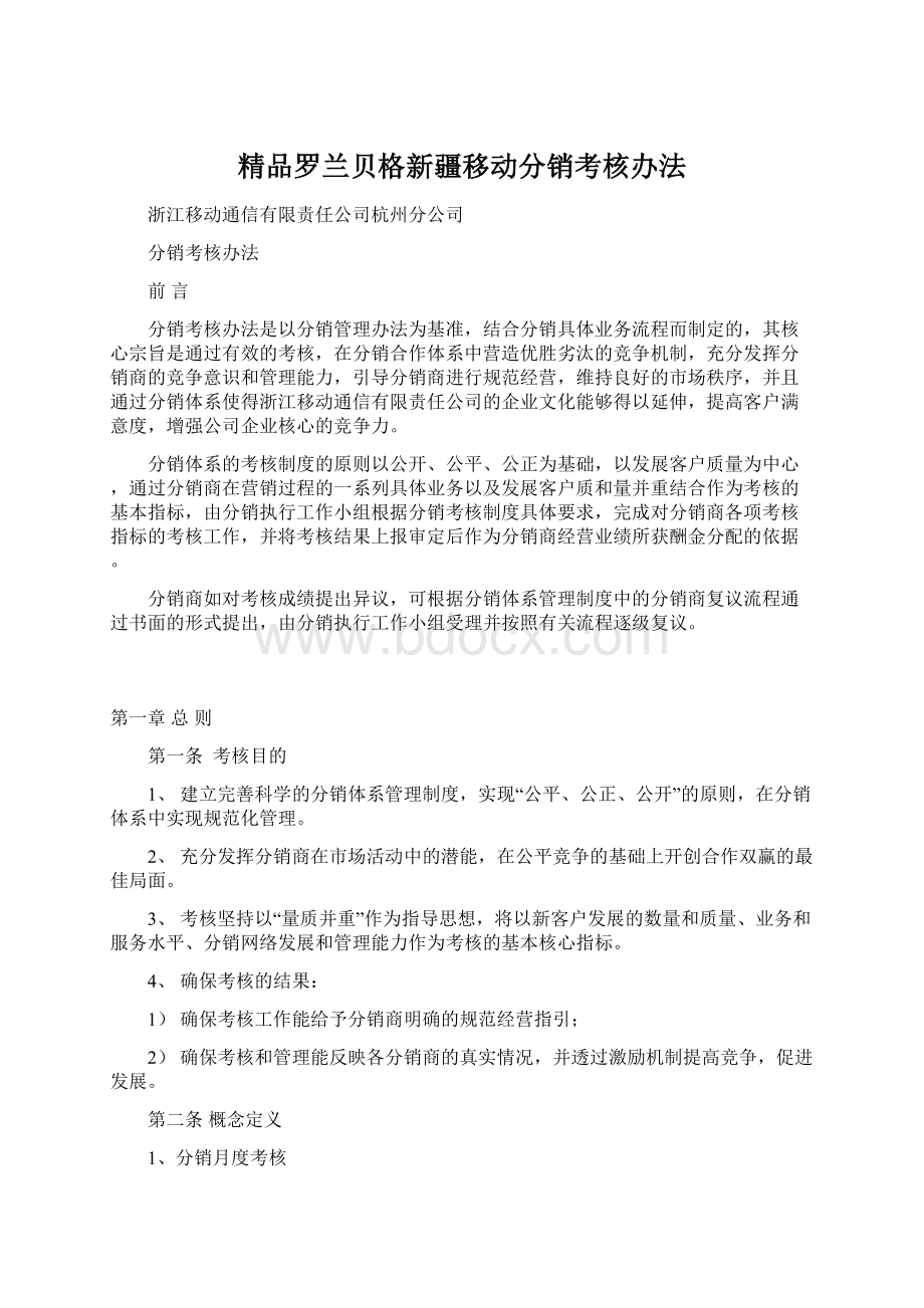 精品罗兰贝格新疆移动分销考核办法.docx