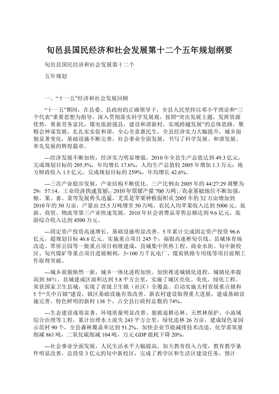 旬邑县国民经济和社会发展第十二个五年规划纲要Word文档格式.docx