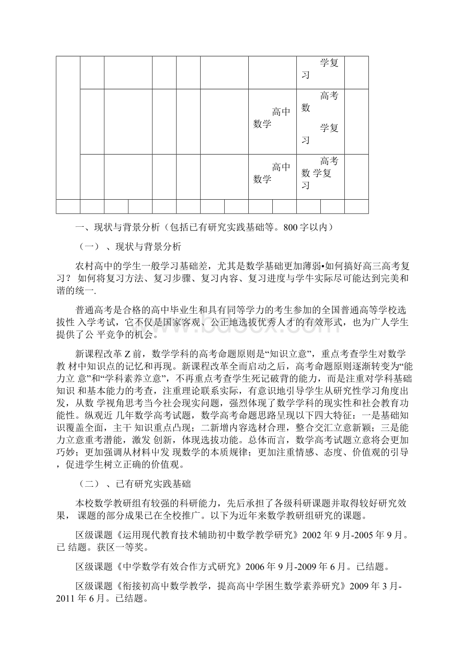 《新课程背景下农村中学数学高考复习策略研究》课题申请书doc.docx_第3页