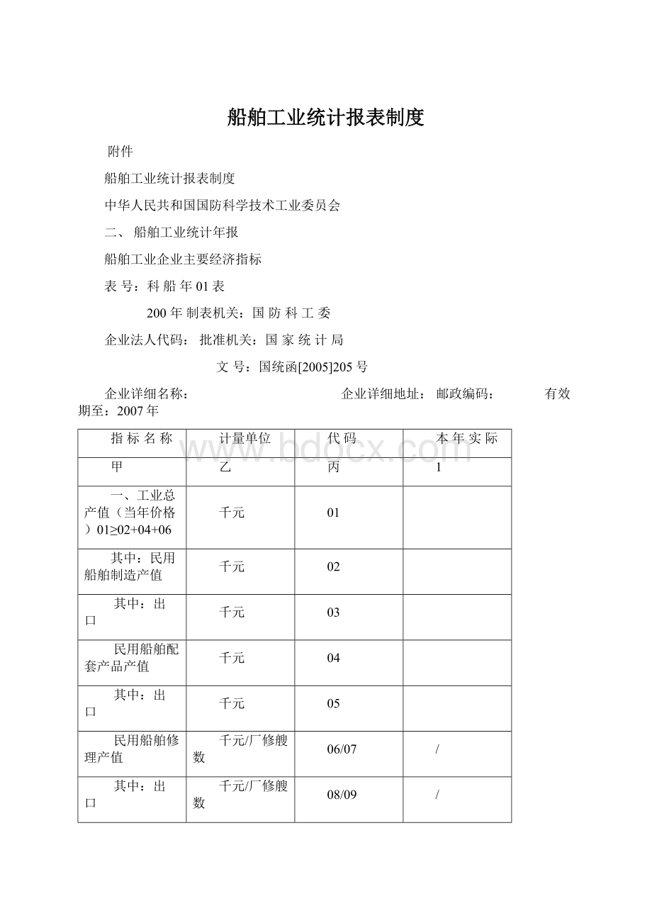 船舶工业统计报表制度Word文件下载.docx_第1页