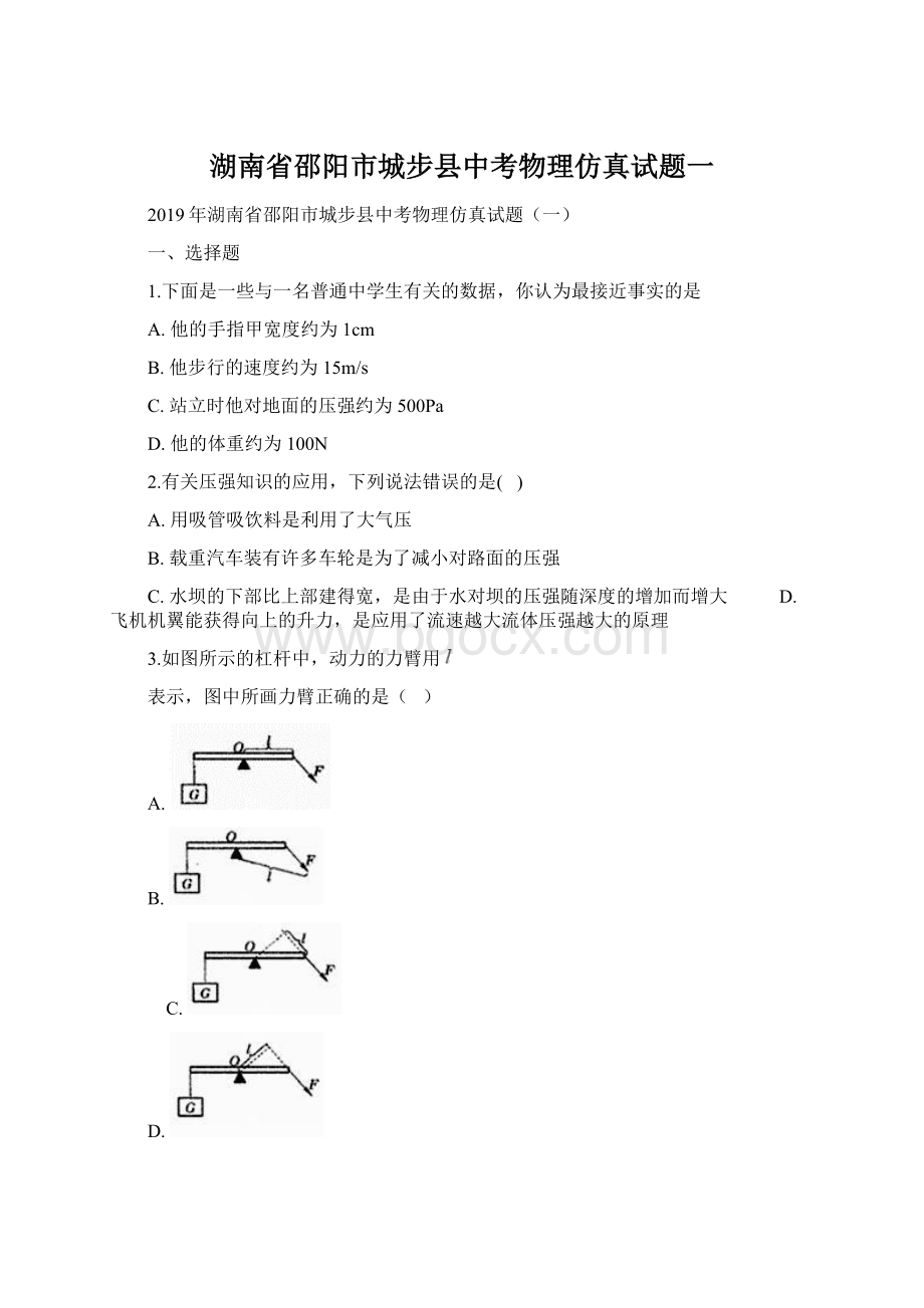 湖南省邵阳市城步县中考物理仿真试题一.docx_第1页