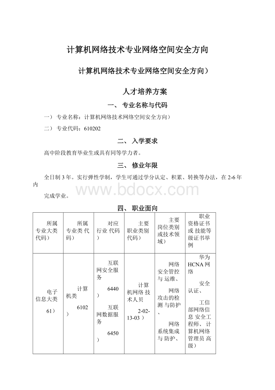 计算机网络技术专业网络空间安全方向.docx_第1页