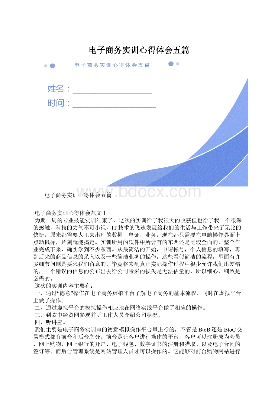 电子商务实训心得体会五篇Word下载.docx