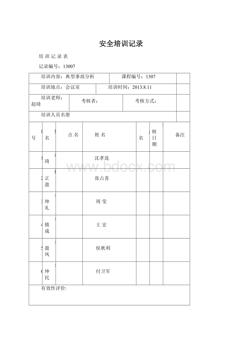 安全培训记录.docx_第1页