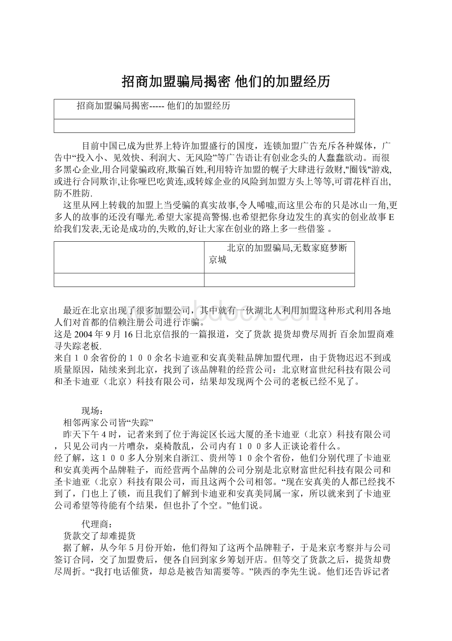 招商加盟骗局揭密 他们的加盟经历.docx