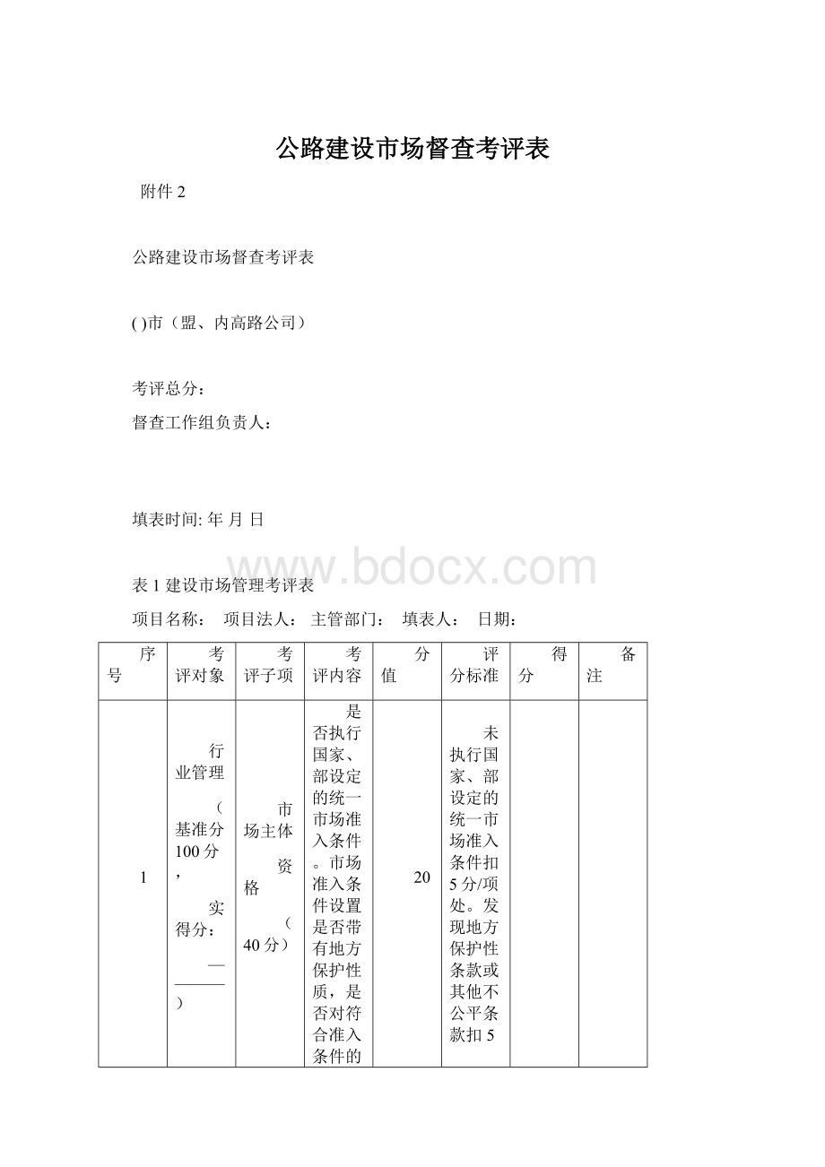 公路建设市场督查考评表Word文档格式.docx_第1页