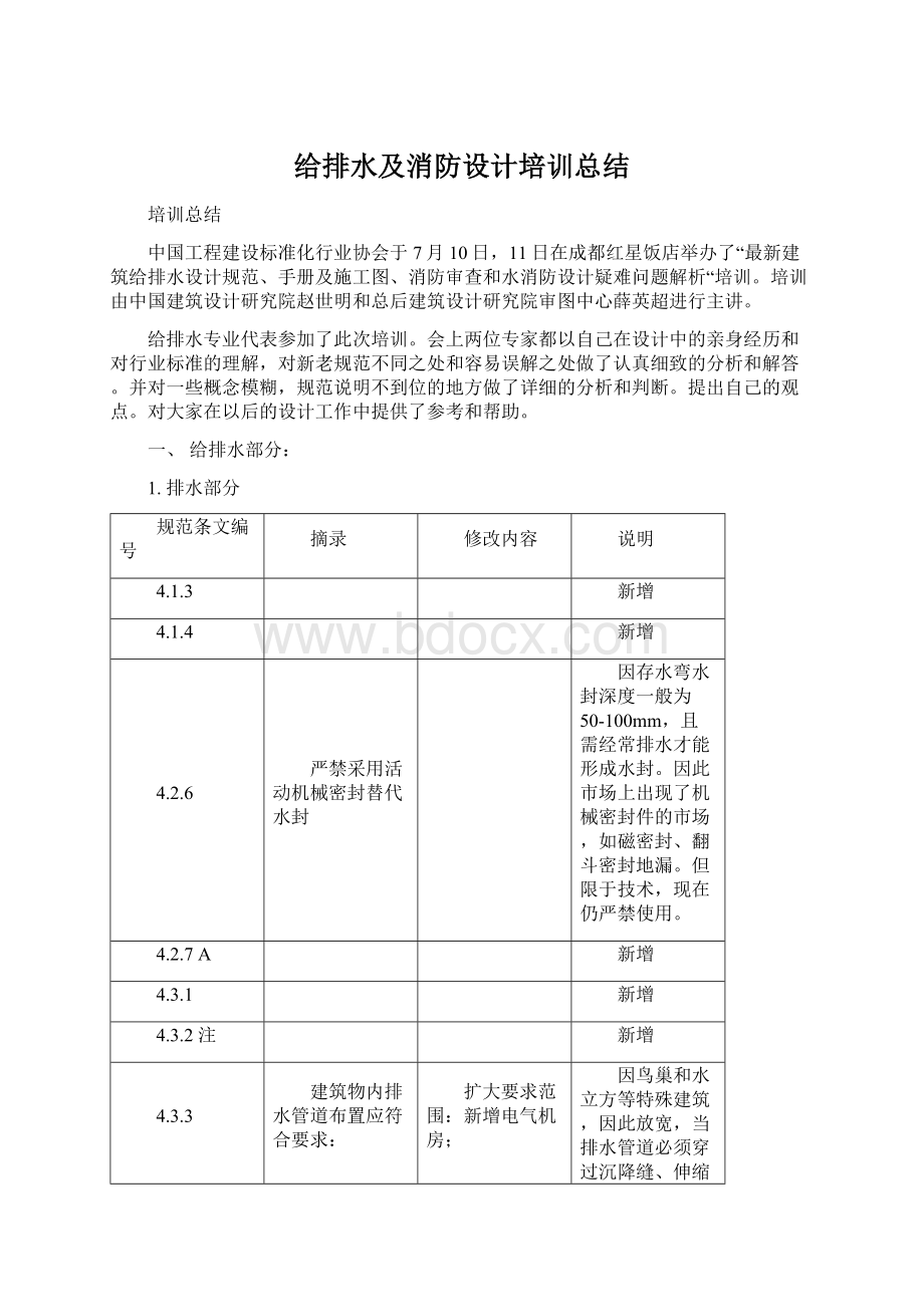 给排水及消防设计培训总结.docx