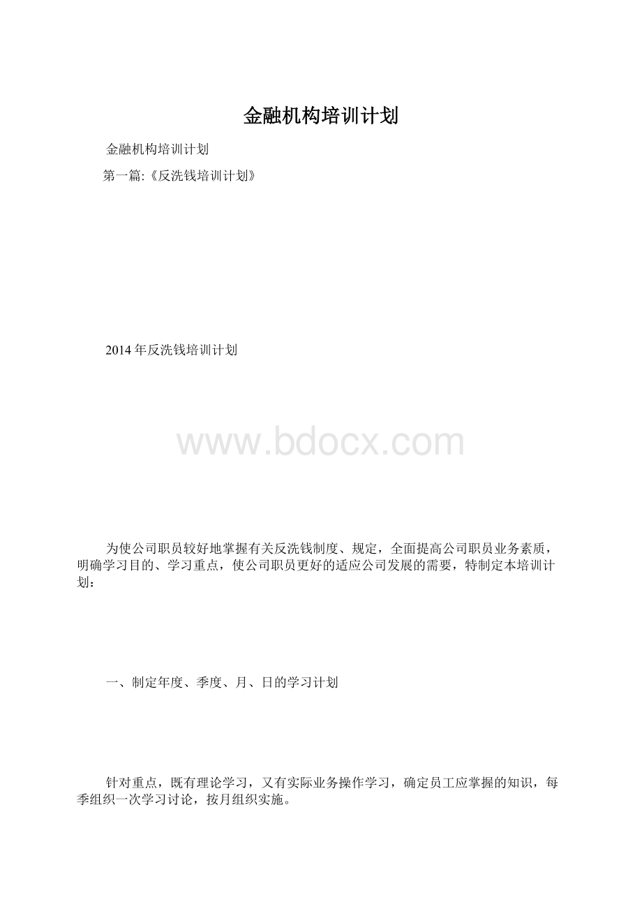 金融机构培训计划Word格式文档下载.docx