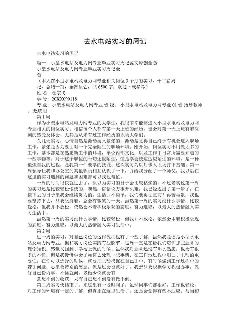 去水电站实习的周记.docx_第1页