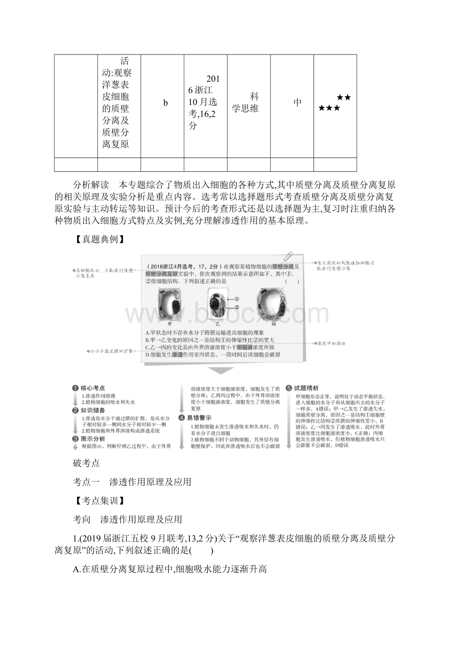 5年高考3年模拟A版浙江省高考生物总复习专题4物质出入细胞的方式教师用书.docx_第2页