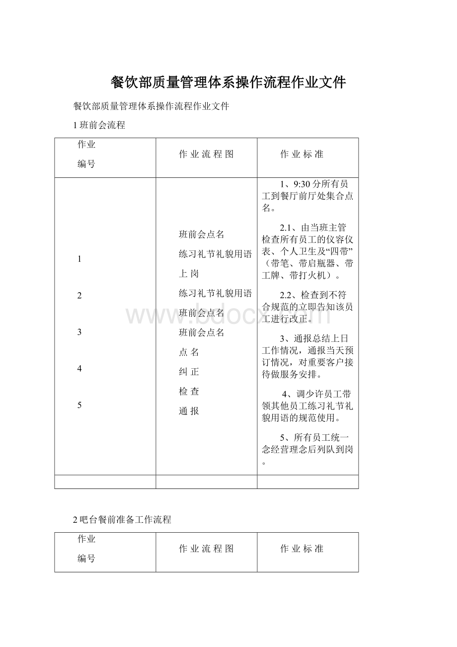 餐饮部质量管理体系操作流程作业文件.docx_第1页