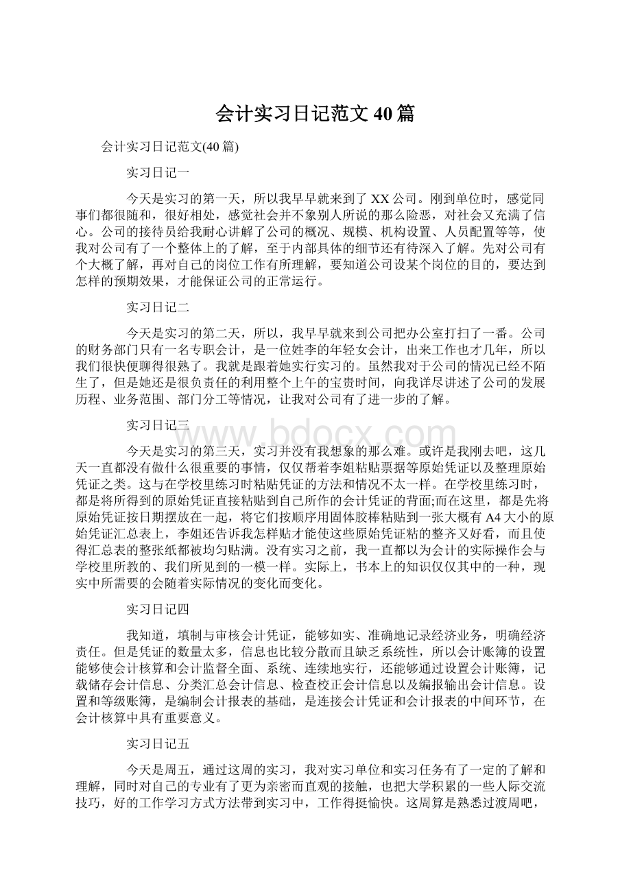 会计实习日记范文40篇文档格式.docx