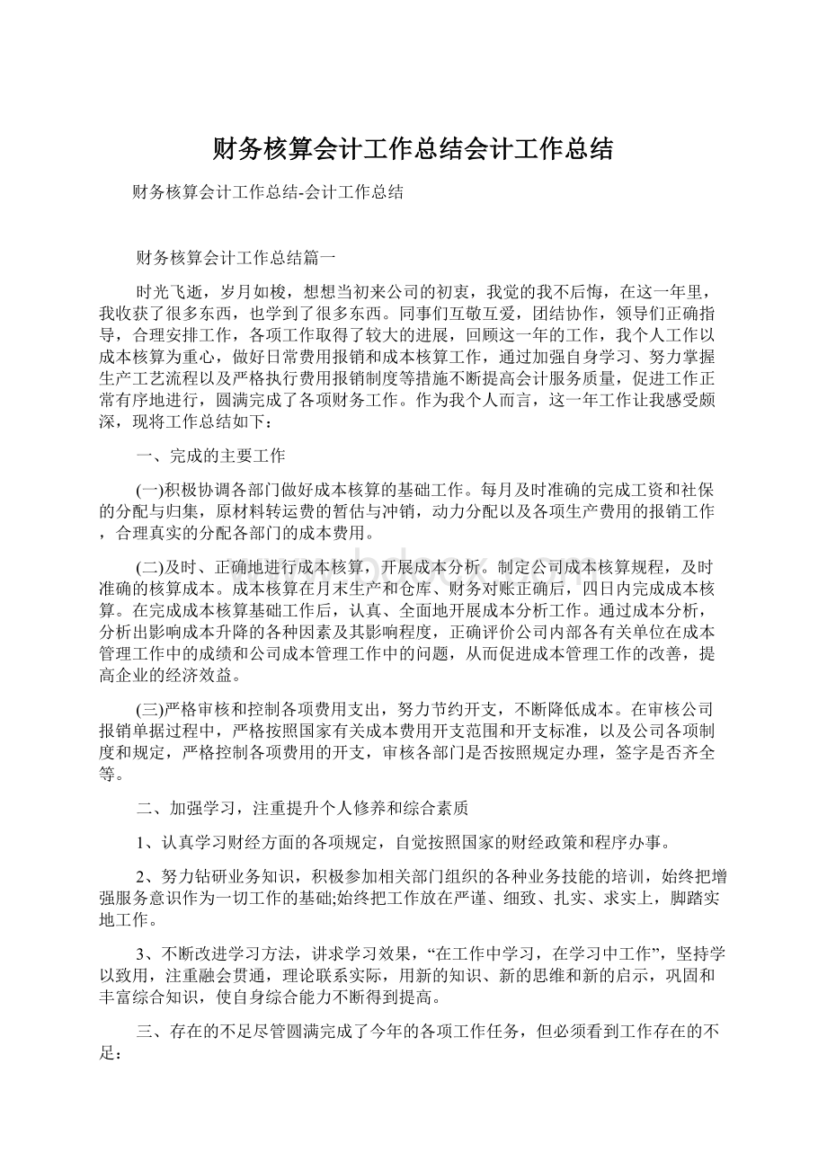 财务核算会计工作总结会计工作总结.docx_第1页